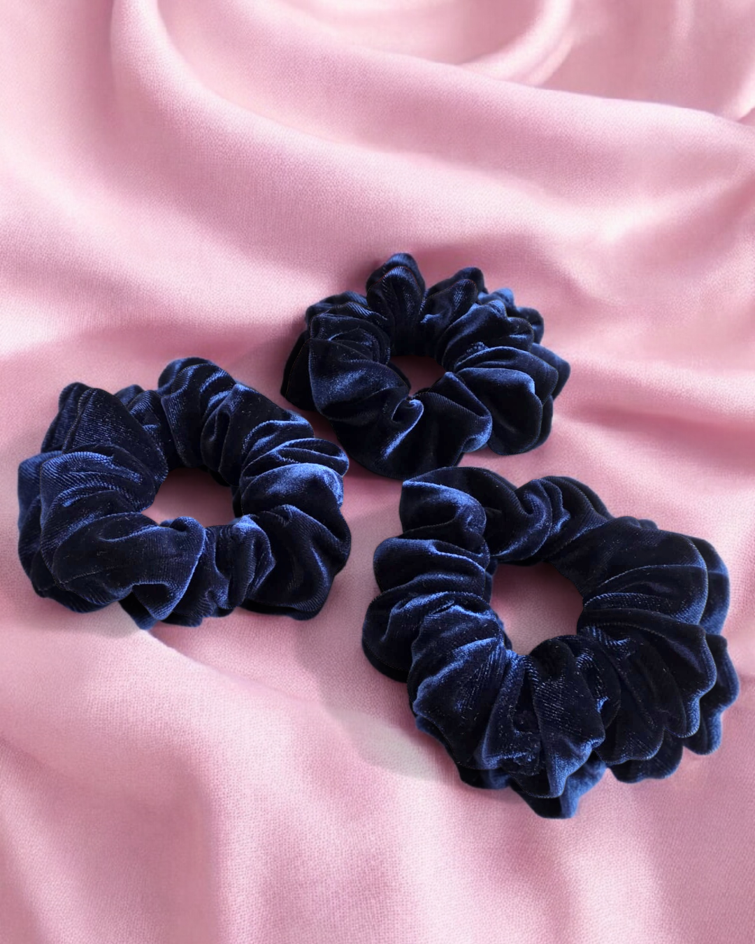 Soft blue velvet hair scrunchies perfect for natural hair x 3