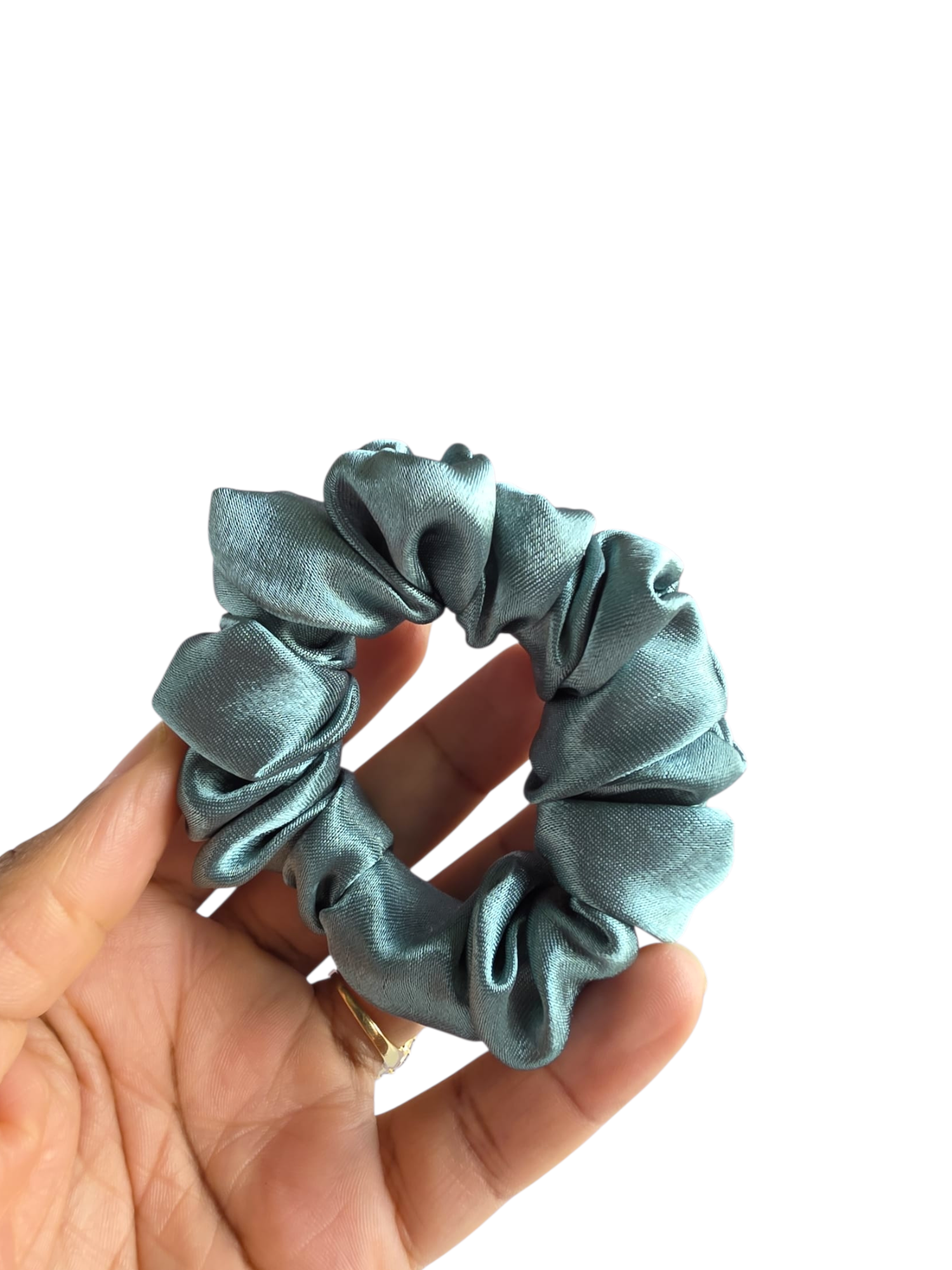 Soft blue green satin hair scrunchies perfect for natural hair x 3